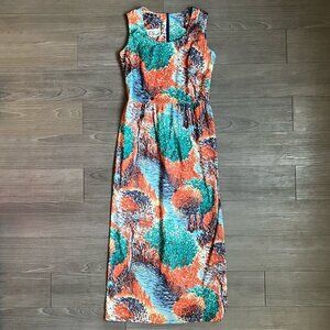 Vintage 70s Ricano Sleeveless Impressionist Painting Colorful Maxi Dress Size L